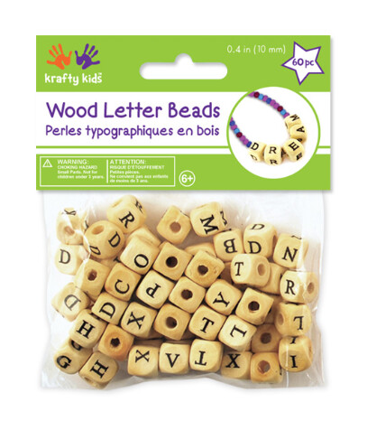 60pc 10mm Wood Alphabet Beads Natural