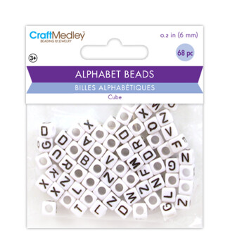 68pc 6mm Alphabet Beads White