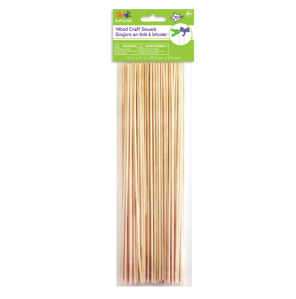 70pc 12"x2.5mm Thin Wood Dowels Natural
