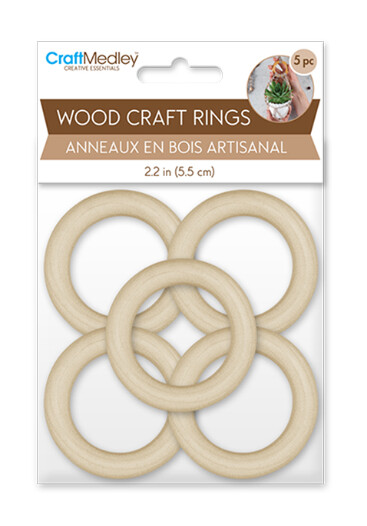 5pc 2&quot; Wood Craft Rings Natural