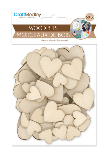 60pc 1.5&quot;, 1.2&quot;, 0.8&quot; Wood Hearts