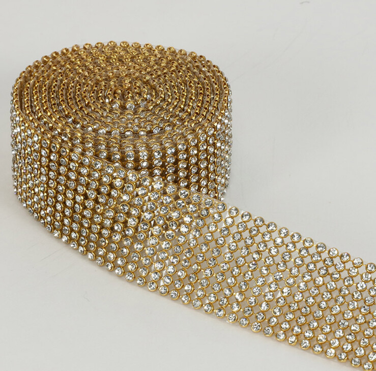 1.25"x2yd Rhinestone Ribbon Gold
