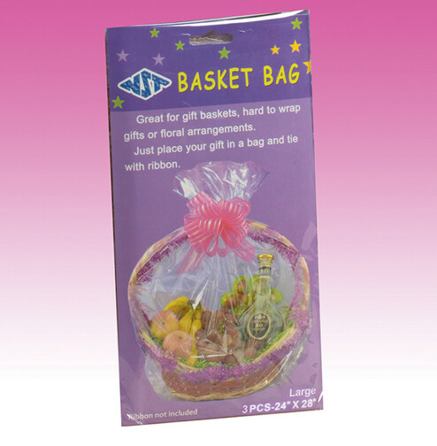 3pc 24&quot;x28&quot; Cellophane Basket Bag Clear