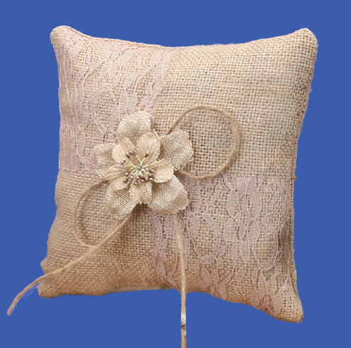 7&quot; Burlap Ring Pillow w/Flower Natural