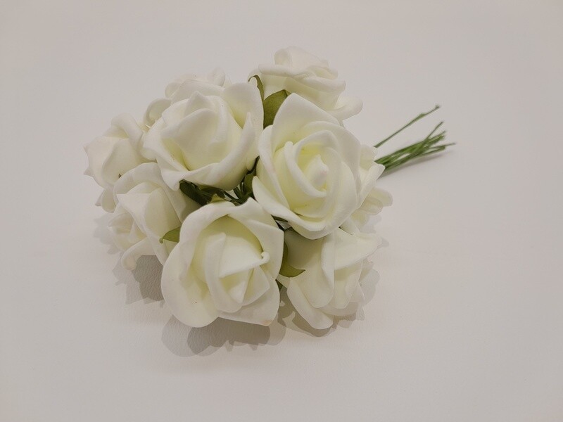 6&quot; Mini Foam Rose Bundle x12 w/1.25&quot; Head Cream