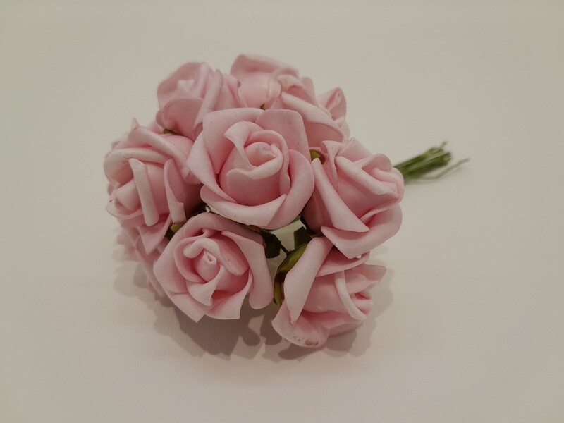 6&quot; Mini Foam Rose Bundle x12 w/1.25&quot; Head Pink