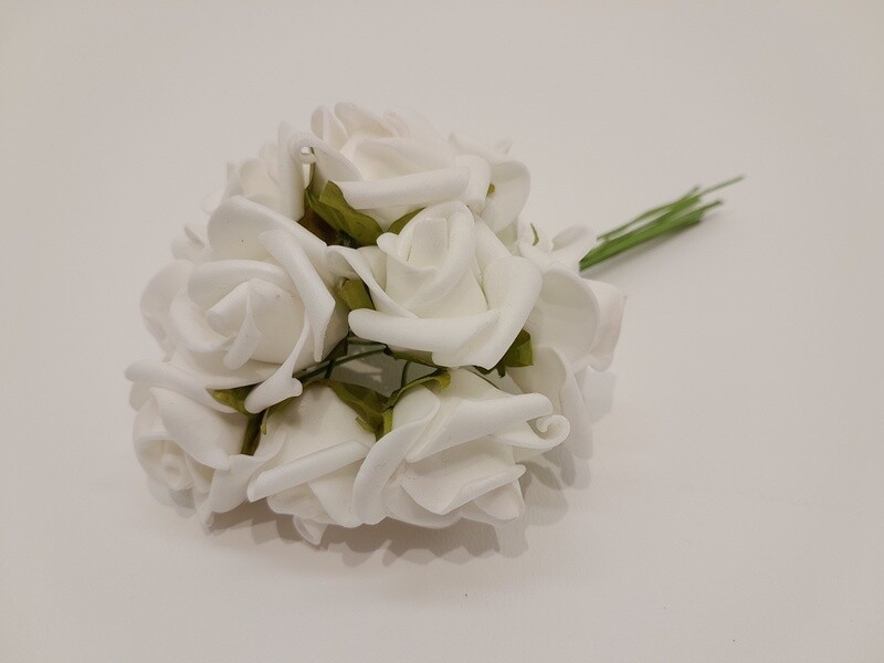 6&quot; Mini Foam Rose Bundle x12 w/1.25&quot; Head White