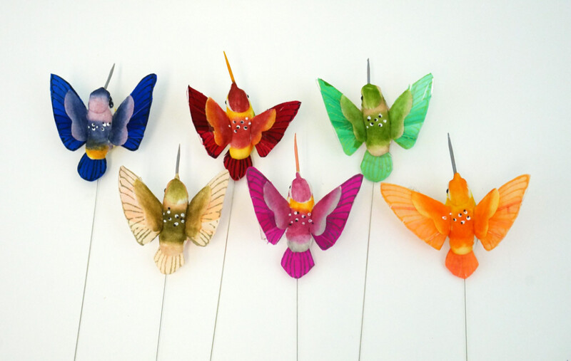 12pc 3" Hummingbird on Wire Multi