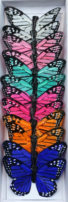 12pc 3&quot; Monarch Butterflies on 3.5&quot; Wire Multicolor Pastel