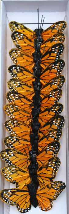 12pc 2" Monarch Butterflies on 3" Wire Yellow