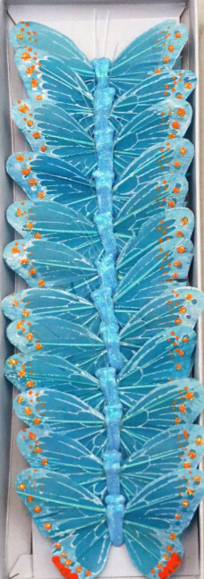 12pc 3&quot; Glitter Butterflies on 3&quot; Wire Light Blue