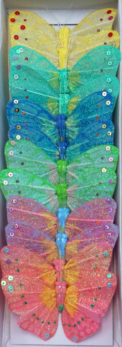 12pc 3&quot; Glitter Butterflies on 3&quot; Wire Multicolor