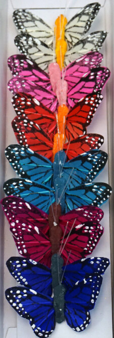 12pc 2" Monarch Butterflies on 3" Wire Multicolor