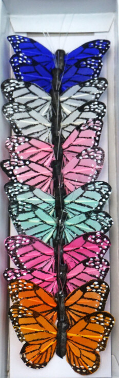 12pc 2" Monarch Butterflies on 3" Wire Multi Pastel