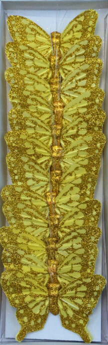 12pc 3&quot; Glitter Butterflies on 3&quot; Wire Gold