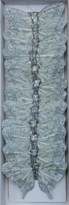 12pc 3&quot; Glitter Butterflies on 3&quot; Wire Silver