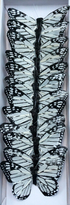 12pc 3&quot; Monarch Butterflies on 3.5&quot; Wire Black/White
