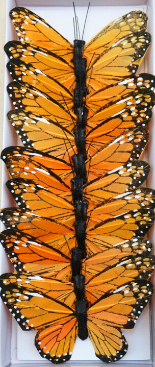 12pc 3.5&quot;-4&quot; Monarch Butterflies on 4&quot; Wire Orange