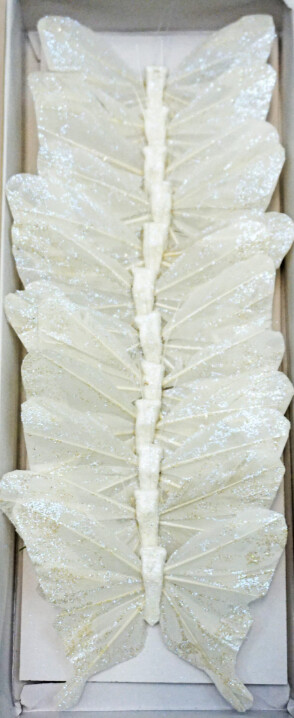12pc 4&quot; Glitter Butterflies on 3.5&quot; Wire White