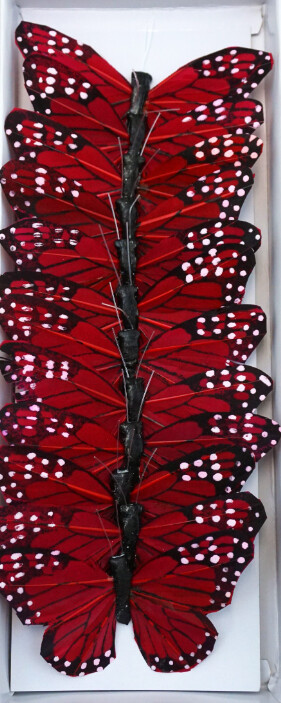 12pc 3.5&quot;-4&quot; Monarch Butterflies on 4&quot; Wire Red