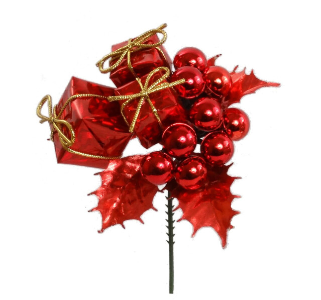7&quot; Holly Pick w/Box &amp; Berry Red