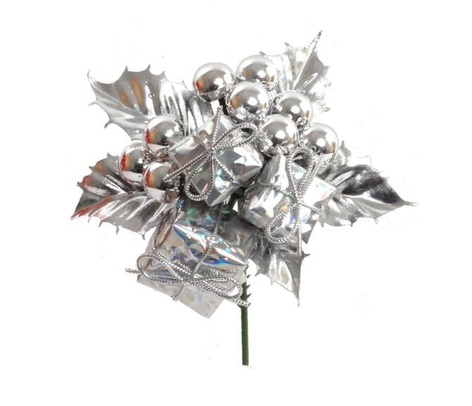 7&quot; Holly Pick w/Box &amp; Berry Silver