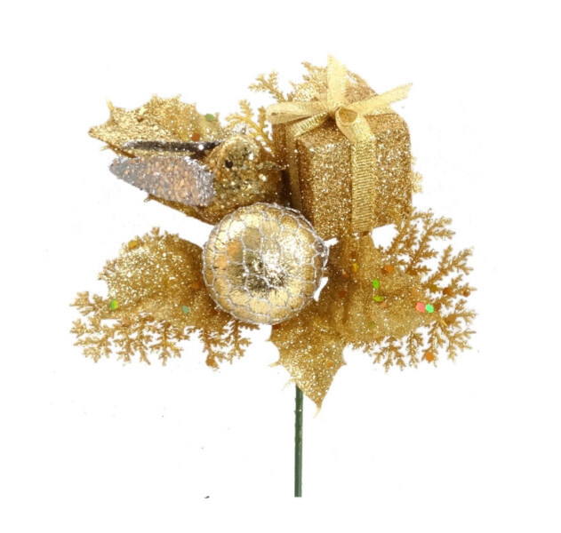 7&quot; Glitter Bird/Ball/Gift Box Pick Gold