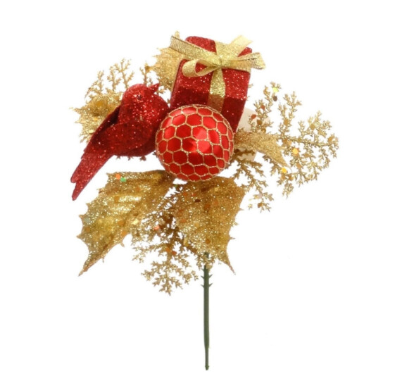 7&quot; Glitter Bird/Ball/Gift Box Pick Red