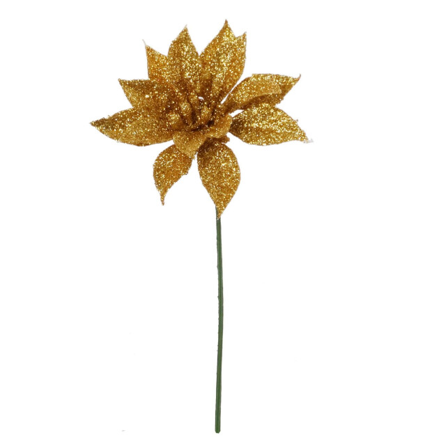 7.5&quot; Mini Glitter Poinsettia Pick w/3.5&quot; Head Gold