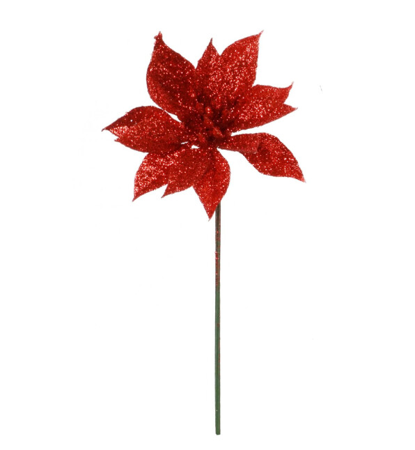 7.5&quot; Mini Glitter Poinsettia Pick w/3.5&quot; Head Red