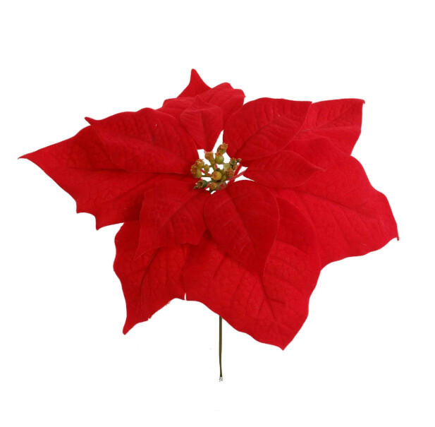 14&quot; Waterproof Velvet Poinsettia Pick w/11&quot; Head Red
