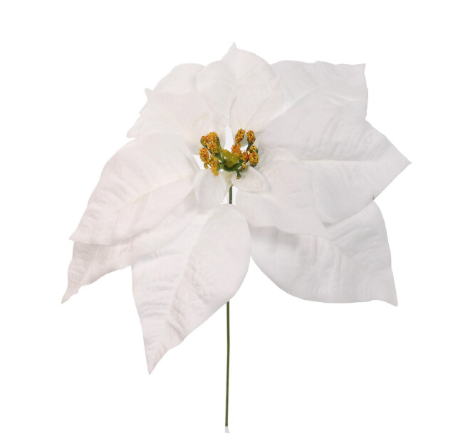 14&quot; Waterproof Velvet Poinsettia Pick w/11&quot; Head White