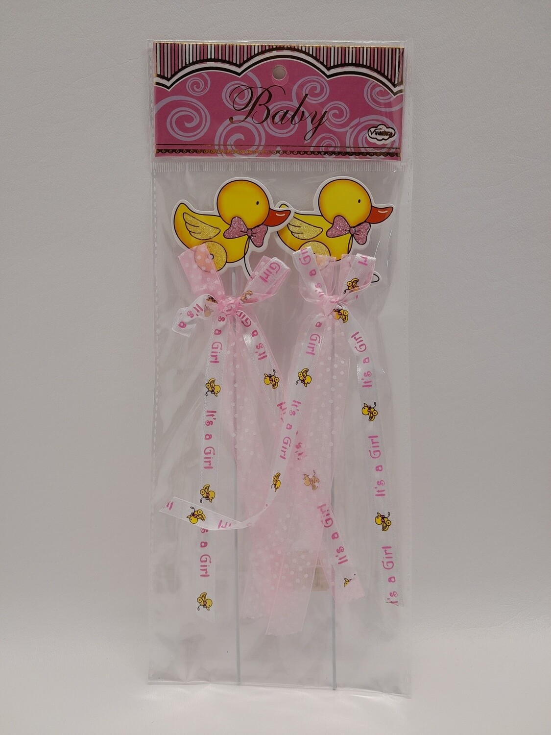 2pc 10.25" It's a Girl Duck Pick w/Bow Pink