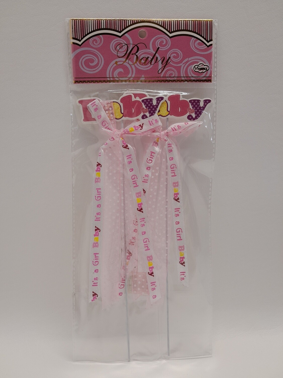 2pc 9.75" Its a Girl Baby Pick w/Bow Pink