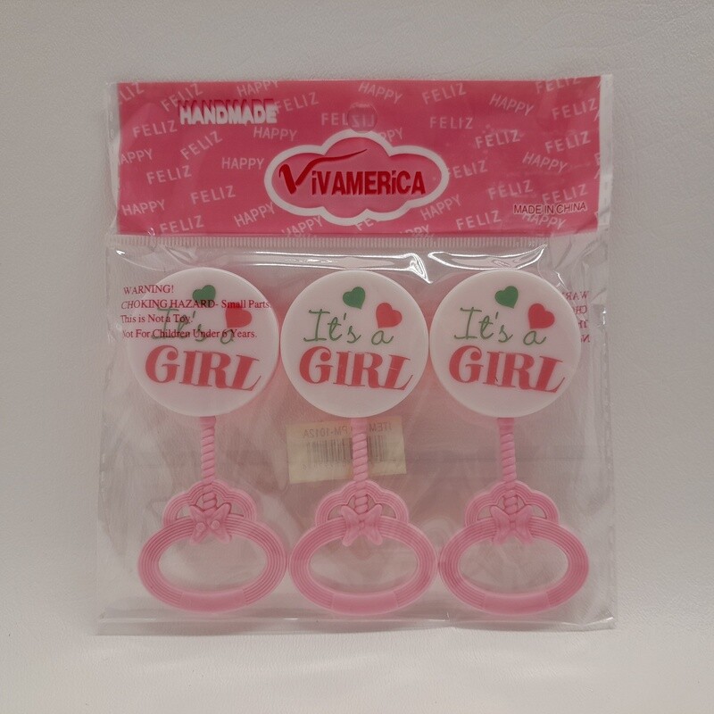 3pc 3.5&quot; It&#39;s A Girl Rattle Pink