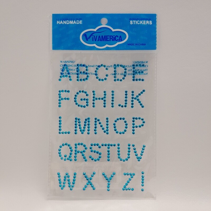 Adhesive Rhinestone Letters Aqua