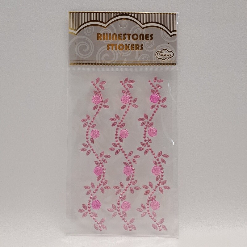 Adhesive Back Flower/Leaf Rhinestones Pink