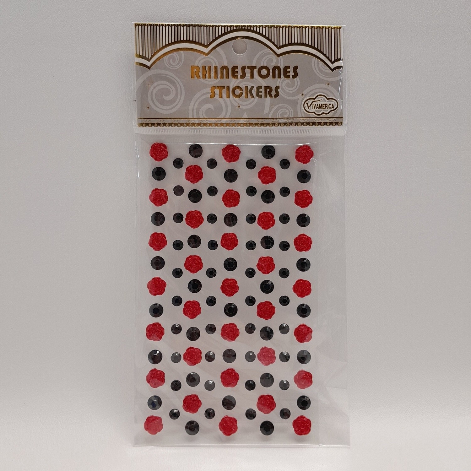 Adhesive Back Flowers &amp; Rhinestones  Black/Red