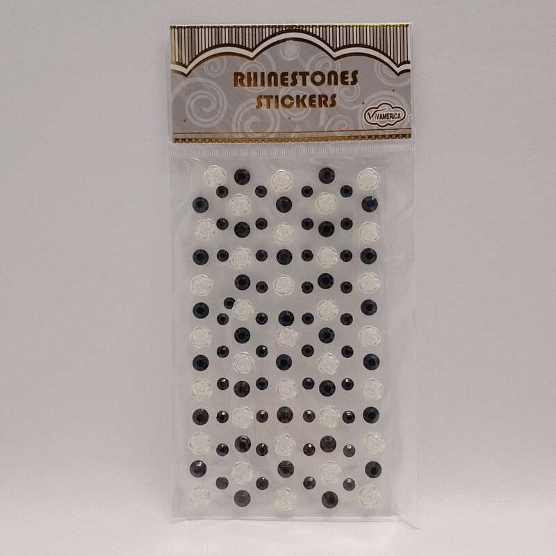 Adhesive Back Flowers &amp; Rhinestones Black/White