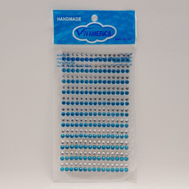 Adhesive Back Rhinestone Stickers Aqua/Clear