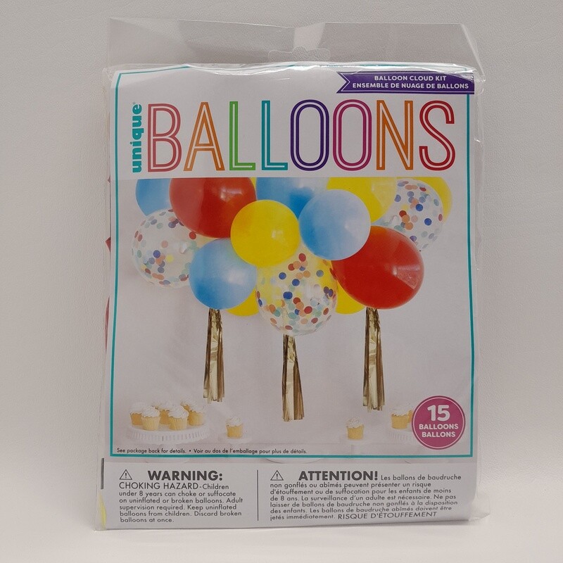 15pc Balloon Cloud Kit Red/Blue/Yellow