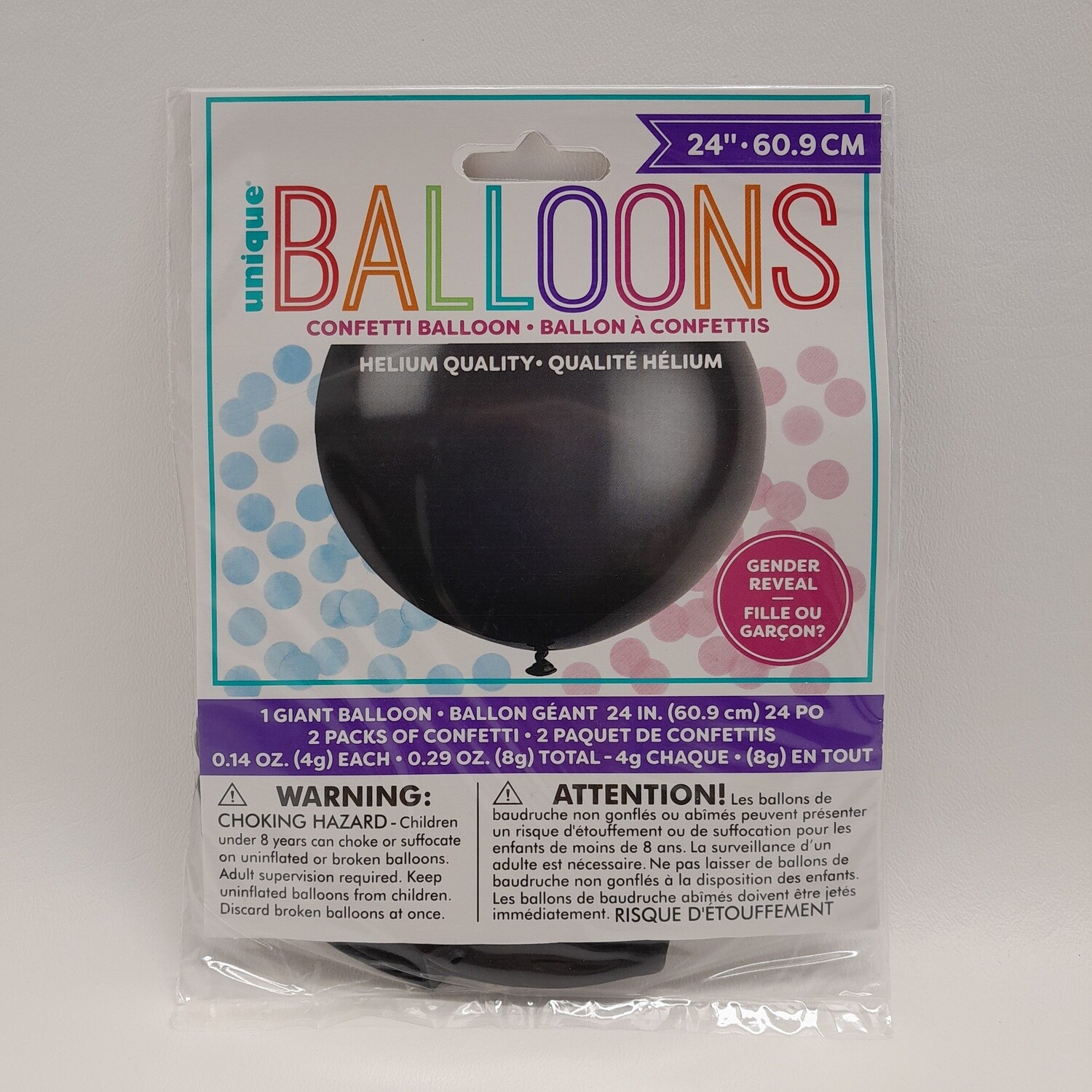24" Gender Reveal Confetti Balloon Black/Pink/Blue