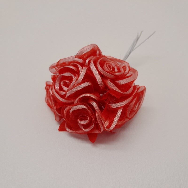 4&quot; Satin/Organza Flower Pick x6 w/1.5&quot; Head Red