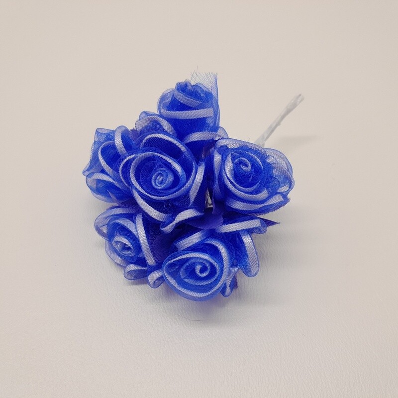 4&quot; Satin/Organza Flower Pick x6 w/1.5&quot; Head Royal