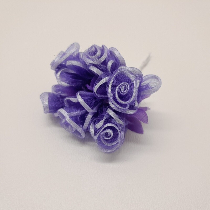 4&quot; Satin/Organza Flower Pick x6 w/1.5&quot; Head Purple