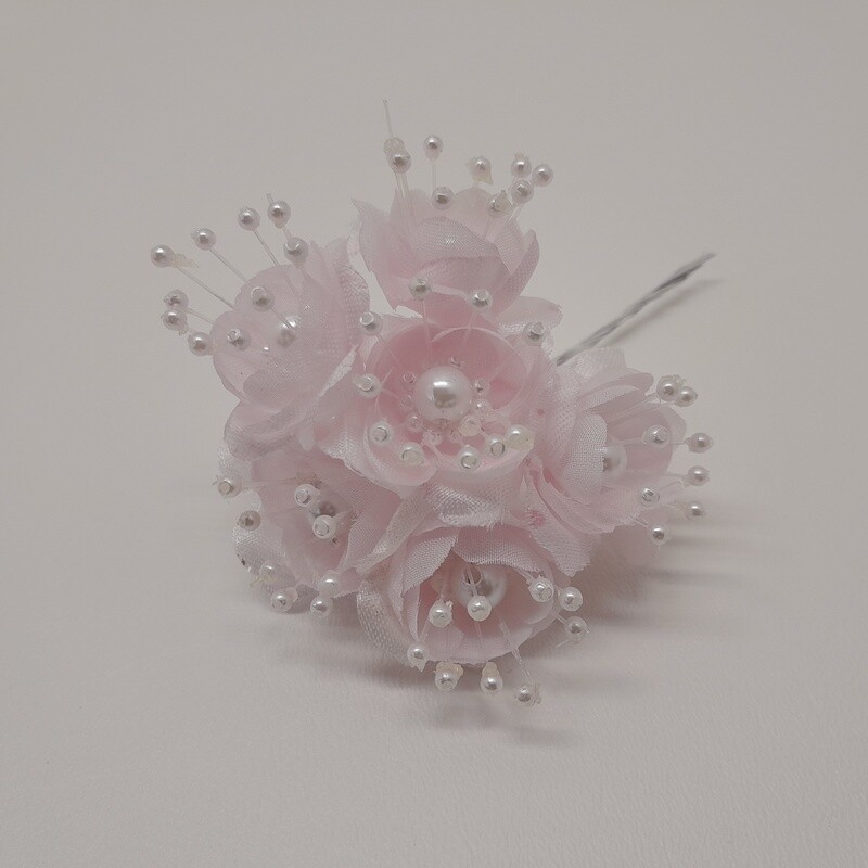 4&quot; Satin Pearl Flower Pick x6 w/1.5&quot; Head Pink