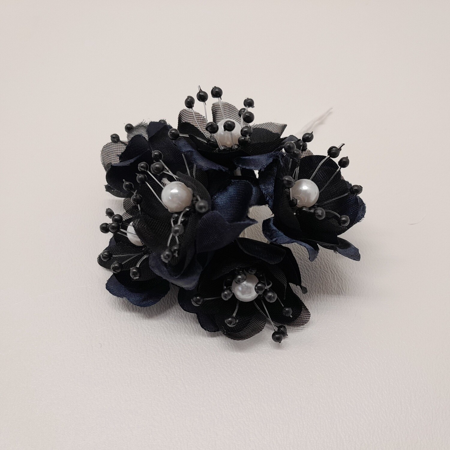 4&quot; Satin Pearl Flower Pick x6 w/1.5&quot; Head Black