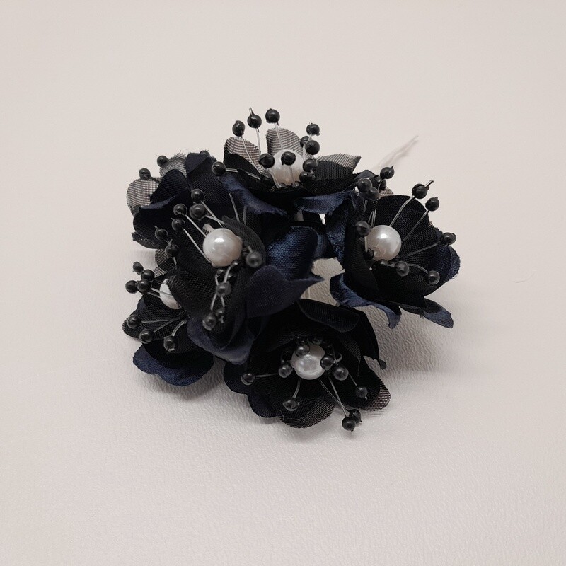 4&quot; Satin Pearl Flower Pick x6 w/1.5&quot; Head Black