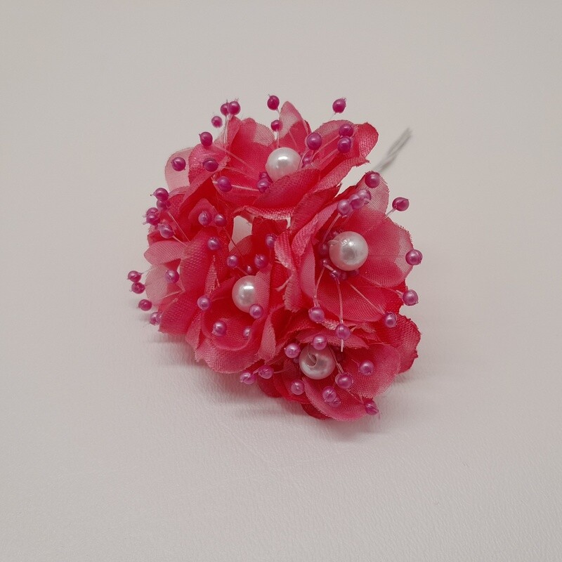 4&quot; Satin Pearl Flower Pick x6 w/1.5&quot; Head Fuchsia