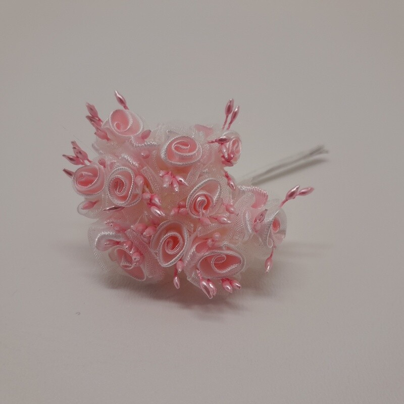 4&quot; Satin Flower Pick x10 w/3/4&quot; Head Pink
